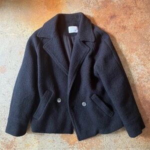 Zara Kids Double Breasted Black Wool Peacoat Textured Jacket